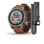 Умные часы Fenix 7 Sapphire Solar титановый серый с коричневым кожаным ремешком 47 мм