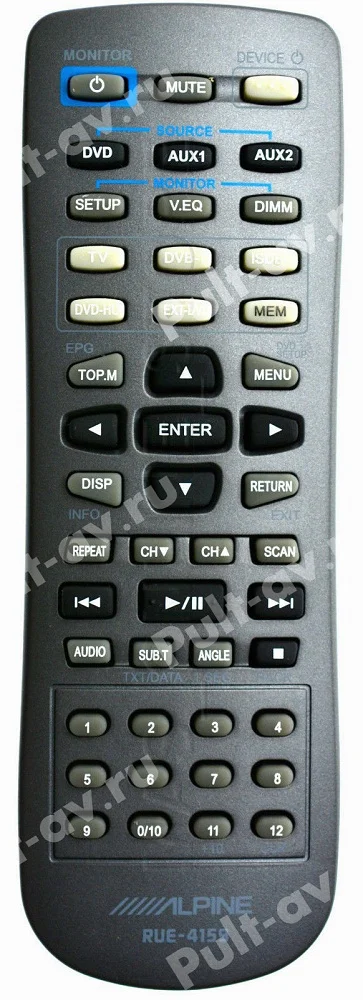 Не оригинальный пульт ALPINE RUE-4159, для ALPINE PKG-2100P подвесной монитор WVGA с DVD-проигрывателем