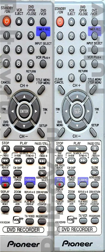 Пульт PIONEER VXX2949, VXX3041 (076R0JZ060), для DVD&VCR-рекордер PIONEER DVR-RT401-S, DVR-RT501-S