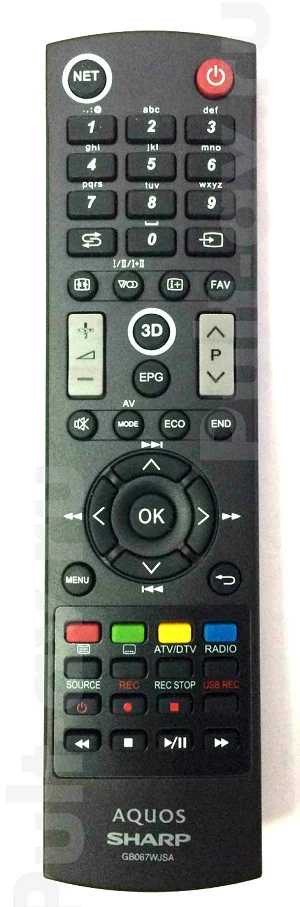 Пульт SHARP GB067WJSA (RRMCGB067WJSA), для телевизор SHARP LC60LE651RU