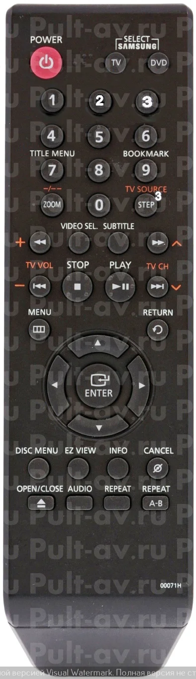 Пульт Samsung 00071H, для DVD-плеер Samsung DVD-P181K, DVD-P186K