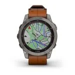 Умные часы Fenix 7 Sapphire Solar титановый серый с коричневым кожаным ремешком 47 мм — изображение 4
